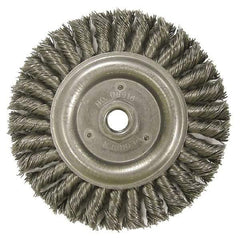 Weiler - 6" OD, 5/8-11 Arbor Hole, Knotted Steel Wheel Brush - 1/2" Face Width, 1-1/4" Trim Length, 0.023" Filament Diam, 12,500 RPM - Benchmark Tooling