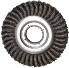 Weiler - 8" OD, 2" Arbor Hole, Knotted Steel Wheel Brush - 1" Face Width, 1-5/8" Trim Length, 0.016" Filament Diam, 6,000 RPM - Benchmark Tooling