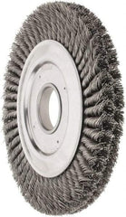 Weiler - 10" OD, 2" Arbor Hole, Knotted Steel Wheel Brush - 1-1/4" Face Width, 1-3/4" Trim Length, 0.023" Filament Diam, 4,500 RPM - Benchmark Tooling