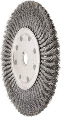 Weiler - 12" OD, 1-1/4" Arbor Hole, Knotted Steel Wheel Brush - 5/8" Face Width, 2-1/4" Trim Length, 0.02" Filament Diam, 4,500 RPM - Benchmark Tooling