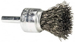 Weiler - 1/2" Brush Diam, Crimped, End Brush - 1/4" Diam Steel Shank, 25,000 Max RPM - Benchmark Tooling