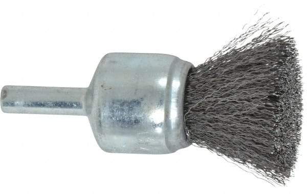 Weiler - 3/4" Brush Diam, Crimped, End Brush - 1/4" Diam Steel Shank, 22,000 Max RPM - Benchmark Tooling