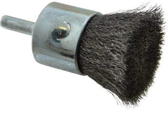 Weiler - 1" Brush Diam, Crimped, End Brush - 1/4" Diam Steel Shank, 22,000 Max RPM - Benchmark Tooling