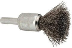 Weiler - 1/2" Brush Diam, Crimped, End Brush - 1/4" Diam Steel Shank, 25,000 Max RPM - Benchmark Tooling