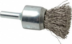 Weiler - 3/4" Brush Diam, Crimped, End Brush - 1/4" Diam Steel Shank, 22,000 Max RPM - Benchmark Tooling