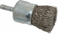 Weiler - 1" Brush Diam, Crimped, End Brush - 1/4" Diam Steel Shank, 22,000 Max RPM - Benchmark Tooling