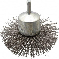 Weiler - 3" Brush Diam, Crimped, Flared End Brush - 1/4" Diam Shank, 16,000 Max RPM - Benchmark Tooling