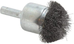 Weiler - 1-1/4" Brush Diam, Crimped, Flared End Brush - 1/4" Diam Shank, 20,000 Max RPM - Benchmark Tooling