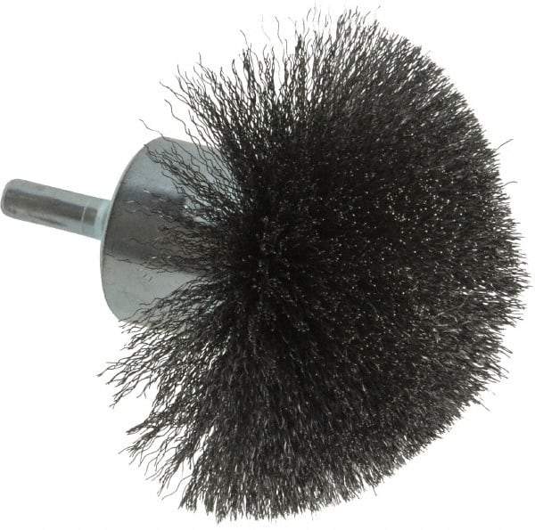 Weiler - 3" Brush Diam, Crimped, Flared End Brush - 1/4" Diam Shank, 16,000 Max RPM - Benchmark Tooling