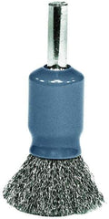 Weiler - 1/2" Brush Diam, Crimped, End Brush - 1/4" Diam Shank, 25,000 Max RPM - Benchmark Tooling