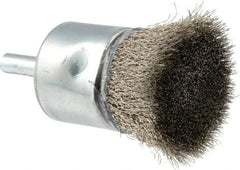 Weiler - 1" Brush Diam, Crimped, End Brush - 1/4" Diam Shank, 22,000 Max RPM - Benchmark Tooling