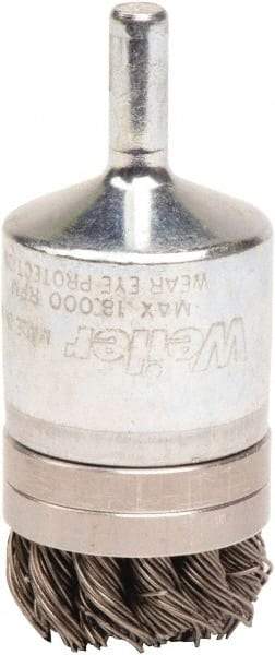 Weiler - 1-1/8" Brush Diam, Knotted, End Brush - 1/4" Diam Shank, 18,000 Max RPM - Benchmark Tooling