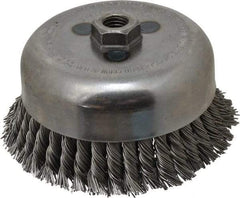 Weiler - 6" Diam, 5/8-11 Threaded Arbor, Steel Fill Cup Brush - 0.035 Wire Diam, 1-3/8" Trim Length, 6,600 Max RPM - Benchmark Tooling