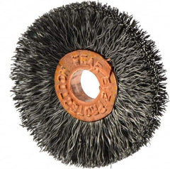 Weiler - 1-1/4" OD, 1/4" Arbor Hole, Crimped Steel Wheel Brush - 1/4" Face Width, 3/8" Trim Length, 0.006" Filament Diam, 20,000 RPM - Benchmark Tooling