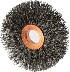 Weiler - 3" OD, 5/8" Arbor Hole, Crimped Steel Wheel Brush - 5/8" Face Width, 15/16" Trim Length, 0.014" Filament Diam, 20,000 RPM - Benchmark Tooling