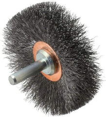 Weiler - 2-1/2" OD, 1/4" Shank Diam, Crimped Steel Wheel Brush - 3/8" Face Width, 3/4" Trim Length, 0.006" Filament Diam, 20,000 RPM - Benchmark Tooling