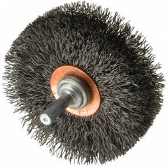 Weiler - 3" OD, 1/4" Shank Diam, Crimped Steel Wheel Brush - 1" Face Width, 15/16" Trim Length, 0.014" Filament Diam, 20,000 RPM - Benchmark Tooling