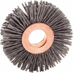 Weiler - 2" OD, 1/2" Arbor Hole, Nylon Wheel Brush - 3/8" Face Width, 1/2" Trim Length, 0.04" Filament Diam, 10,000 RPM - Benchmark Tooling