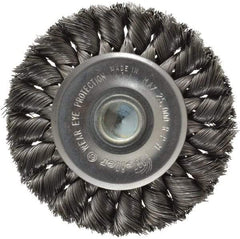 Weiler - 3-1/4" OD, 1/4" Shank Diam, Knotted Steel Wheel Brush - 3/8" Face Width, 5/8" Trim Length, 0.0118" Filament Diam, 25,000 RPM - Benchmark Tooling