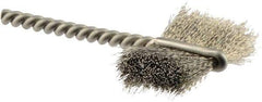 Weiler - 1" Diam Flat Stainless Steel Tube Brush - 0.005" Filament Diam, 5/8" Brush Length, 2-1/4" OAL, 1/8" Diam Shank - Benchmark Tooling