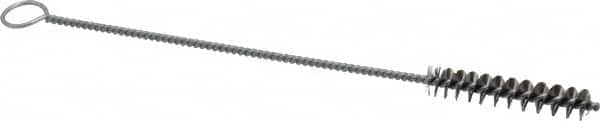 Weiler - 2" Long x 3/8" Diam Steel Hand Tube Brush - Single Spiral, 8" OAL, 0.004" Wire Diam, 1/8" Shank Diam - Benchmark Tooling