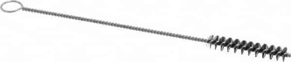 Weiler - 2" Long x 3/8" Diam Steel Hand Tube Brush - Single Spiral, 8" OAL, 0.006" Wire Diam, 1/8" Shank Diam - Benchmark Tooling