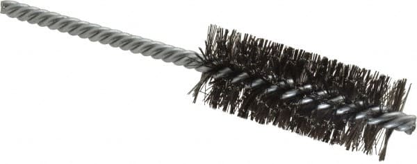 Weiler - 1" Diam Helical Steel Tube Brush - Double Spiral, 0.0104" Filament Diam, 2-1/2" Brush Length, 5-1/2" OAL, 1/4" Diam Shank - Benchmark Tooling