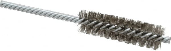 Weiler - 3/4" Diam Helical Stainless Steel Tube Brush - Double Spiral, 0.006" Filament Diam, 2-1/2" Brush Length, 5-1/2" OAL, 1/4" Diam Shank - Benchmark Tooling