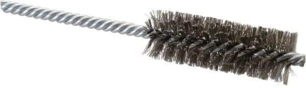Weiler - 7/8" Diam Helical Stainless Steel Tube Brush - Double Spiral, 0.006" Filament Diam, 2-1/2" Brush Length, 5-1/2" OAL, 1/4" Diam Shank - Benchmark Tooling