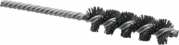 Weiler - 3/4" Diam Helical Nylon Tube Brush - Single Spiral, 0.022" Filament Diam, 2-1/2" Brush Length, 5-1/2" OAL, 1/4" Diam Shank - Benchmark Tooling