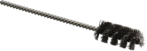 Weiler - 7/16" Diam Helical Steel Tube Brush - 0.005" Filament Diam, 1" Brush Length, 3-1/2" OAL, 1/8" Diam Stainless Steel Shank - Benchmark Tooling