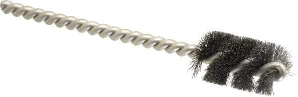 Weiler - 9/16" Diam Helical Steel Tube Brush - 0.005" Filament Diam, 1" Brush Length, 3-1/2" OAL, 3/16" Diam Stainless Steel Shank - Benchmark Tooling