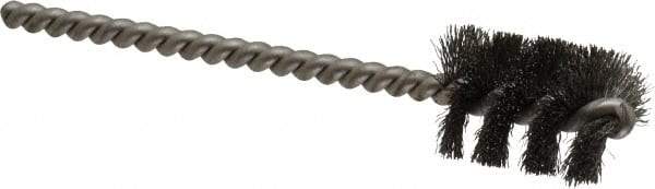 Weiler - 11/16" Diam Helical Steel Tube Brush - 0.005" Filament Diam, 1" Brush Length, 3-1/2" OAL, 3/16" Diam Stainless Steel Shank - Benchmark Tooling