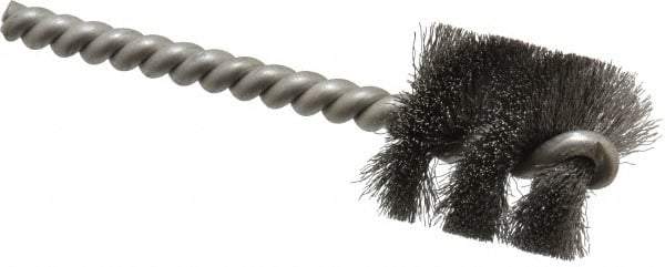 Weiler - 1" Diam Helical Steel Tube Brush - 0.005" Filament Diam, 1" Brush Length, 3-1/2" OAL, 1/4" Diam Stainless Steel Shank - Benchmark Tooling