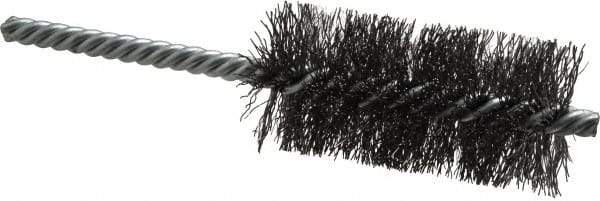 Weiler - 1-1/4" Diam Helical Steel Tube Brush - Double Spiral, 0.0104" Filament Diam, 2-1/2" Brush Length, 5-1/2" OAL, 1/4" Diam Shank - Benchmark Tooling