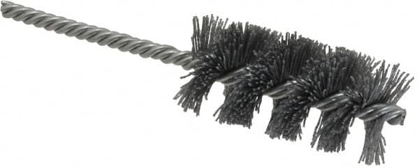 Weiler - 1-1/4" Diam Helical Nylon Tube Brush - Single Spiral, 0.022" Filament Diam, 2-1/2" Brush Length, 5-1/2" OAL, 1/4" Diam Shank - Benchmark Tooling