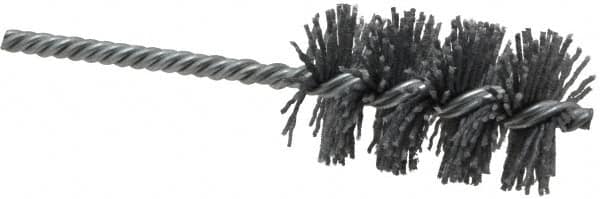 Weiler - 1-1/2" Diam Helical Nylon Tube Brush - Single Spiral, 0.04" Filament Diam, 2-1/2" Brush Length, 5-1/2" OAL, 1/4" Diam Shank - Benchmark Tooling