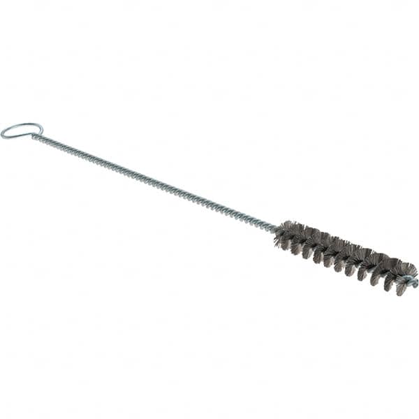 Weiler - 3/8" Diam Helical Stainless Steel Tube Brush - Single Spiral, 0.004" Filament Diam, 2" Brush Length, 8" OAL, 1/8" Diam Galvanized Steel Shank - Benchmark Tooling