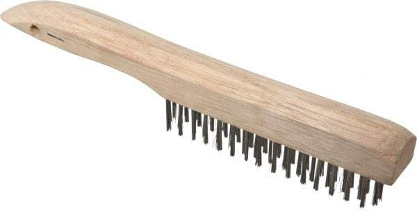 Weiler - 4 Rows x 16 Columns Shoe Handle Stainless Steel Scratch Brush - 5" Brush Length, 10" OAL, 1" Trim Length, Wood Shoe Handle - Benchmark Tooling