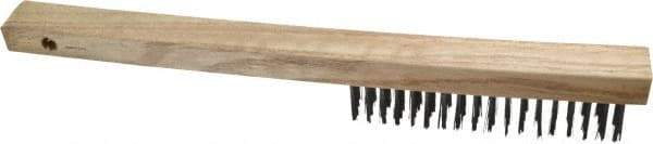 Weiler - 4 Rows x 18 Columns Curved Handle Steel Scratch Brush - 6" Brush Length, 14" OAL, 1" Trim Length, Wood Curved Handle - Benchmark Tooling