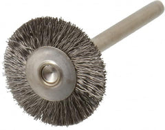 Weiler - 3/4" OD, 1/8" Shank Diam, Crimped Stainless Steel Wheel Brush - 3/16" Trim Length, 0.005" Filament Diam, 37,000 RPM - Benchmark Tooling