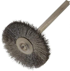 Weiler - 1" OD, 1/8" Shank Diam, Crimped Stainless Steel Wheel Brush - 5/16" Trim Length, 0.003" Filament Diam, 37,000 RPM - Benchmark Tooling