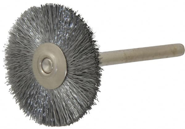 Weiler - 1" OD, 1/8" Shank Diam, Crimped Steel Wheel Brush - 5/16" Trim Length, 0.005" Filament Diam, 37,000 RPM - Benchmark Tooling