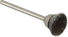 Weiler - 5/8" Diam, 1/8" Shank Crimped Wire Stainless Steel Cup Brush - 0.005" Filament Diam, 1/4" Trim Length, 37,000 Max RPM - Benchmark Tooling