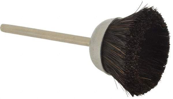 Weiler - 1" Diam, 1/8" Shank Straight Wire Hair Cup Brush - 0.003" Filament Diam, 7/16" Trim Length, 25,000 Max RPM - Benchmark Tooling