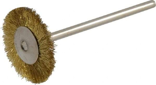 Weiler - 3/4" OD, 3/4" Shank Diam, Crimped Brass Wheel Brush - 3/16" Trim Length, 0.003" Filament Diam, 37,000 RPM - Benchmark Tooling