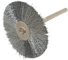 Weiler - 1-1/2" OD, 1/8" Shank Diam, Crimped Steel Wheel Brush - 1/2" Trim Length, 0.005" Filament Diam, 25,000 RPM - Benchmark Tooling