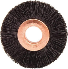 Weiler - 1-1/2" OD, 3/8" Arbor Hole, Nylon Wheel Brush - 1/4" Face Width, 7/16" Trim Length, 0.01" Filament Diam, 20,000 RPM - Benchmark Tooling