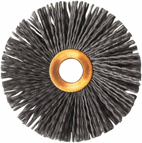 Weiler - 3" OD, 1/2" Arbor Hole, Nylon Wheel Brush - 1/2" Face Width, 1" Trim Length, 0.035" Filament Diam, 10,000 RPM - Benchmark Tooling