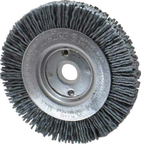 Weiler - 3" OD, 1/2" Arbor Hole, Crimped Nylon Wheel Brush - 3/8" Face Width, 1/2" Trim Length, 0.04" Filament Diam, 6,000 RPM - Benchmark Tooling